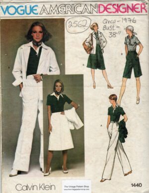 1976 Vintage VOGUE Sewing Pattern (Bust 38”) Coat Jacket Pants skirt Shorts & T Shirt (2562) By Calvin Klein Vogue 1440