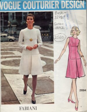 1972 Vintage VOGUE Sewing Pattern (Bust 32 1/2in) Dress (2560) Fabiani of Italy VOGUE 2694