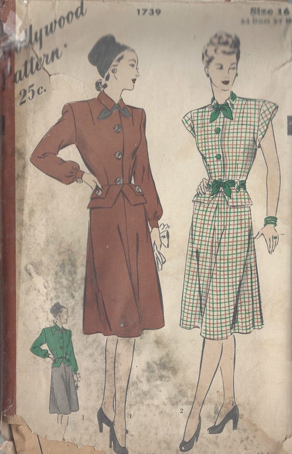 1940s-Vintage-Sewing-Pattern-B34-DRESS-R648-HOLLYWOOD-PATTERN-251175174110