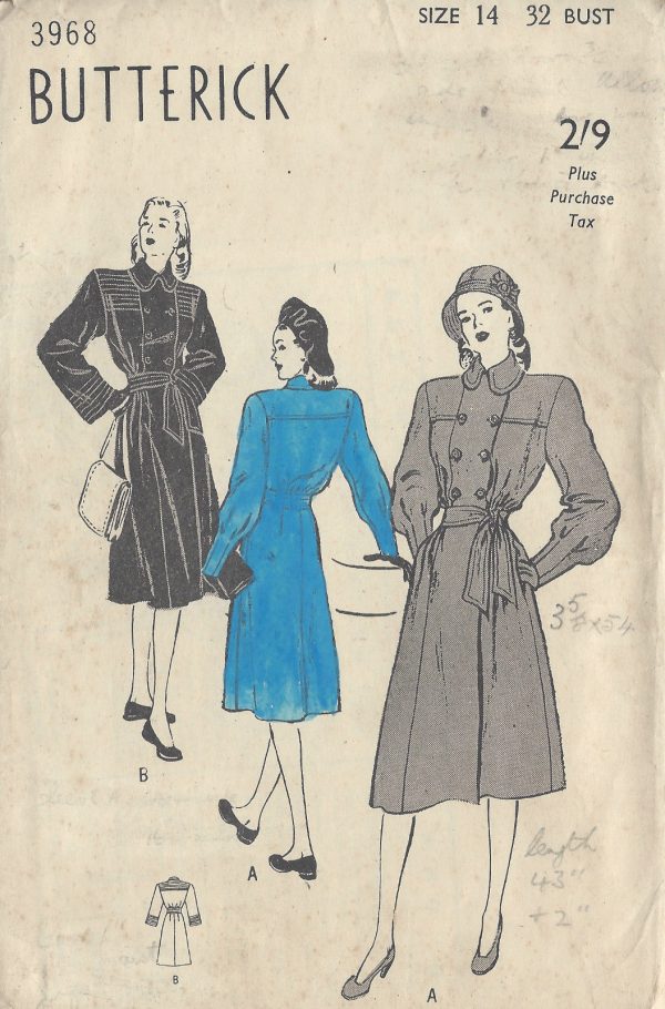 1940s-WW2-Vintage-Sewing-Pattern-B32-COAT-1084-261277995420