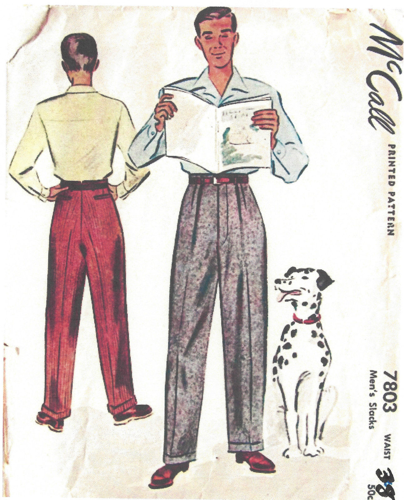 1940s WW2 Vintage Sewing Pattern Waist 38 MENS PANTS TROUSERS