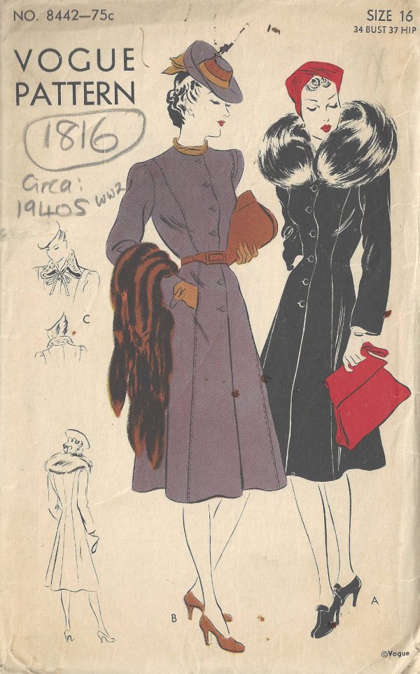 1940s-WW2-Vintage-VOGUE-Sewing-Pattern-B34-COAT-1816-262945115580
