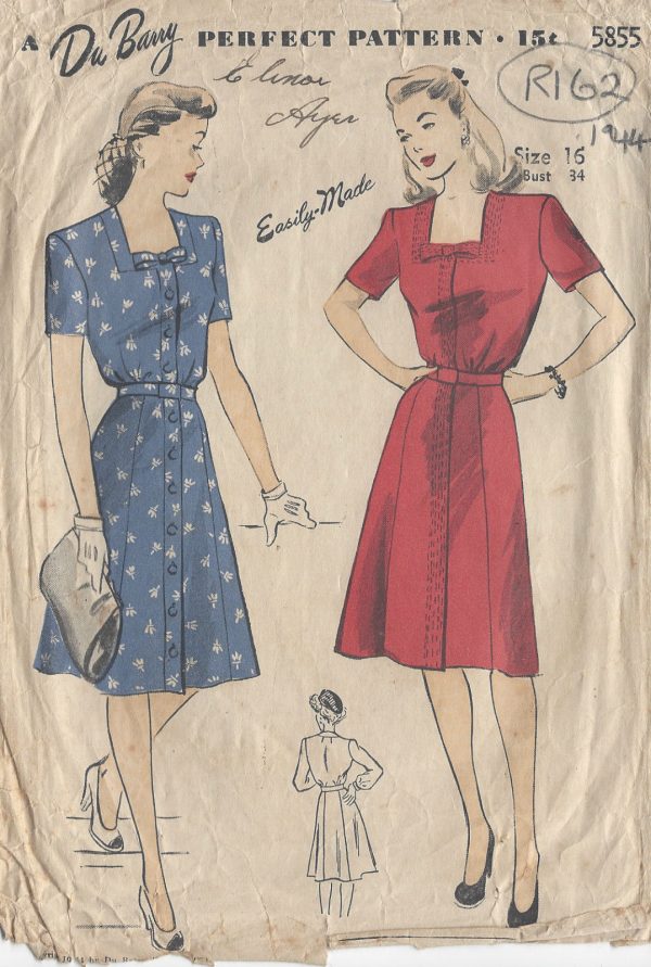 1944-Vintage-Sewing-Pattern-DRESS-B34-R162-By-Du-Barry-251163923730