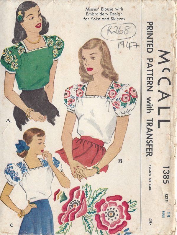 1947-Vintage-Sewing-Pattern-BLOUSE-TRANSFER-B34-R268-251143158890