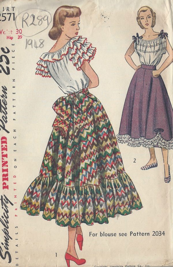 1948-Vintage-Sewing-Pattern-W30-SKIRT-R289-251162238990