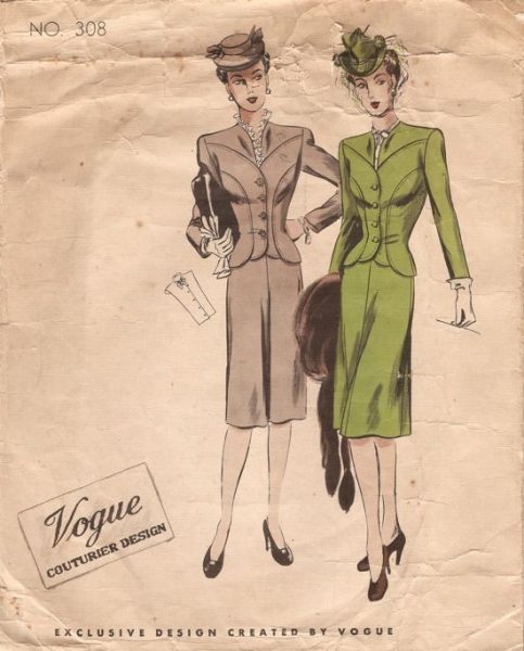 194Os-WW2-Vintage-VOGUE-Sewing-Pattern-B32-SUIT-JACKET-SKIRT-DICKEY-1121-261318842680