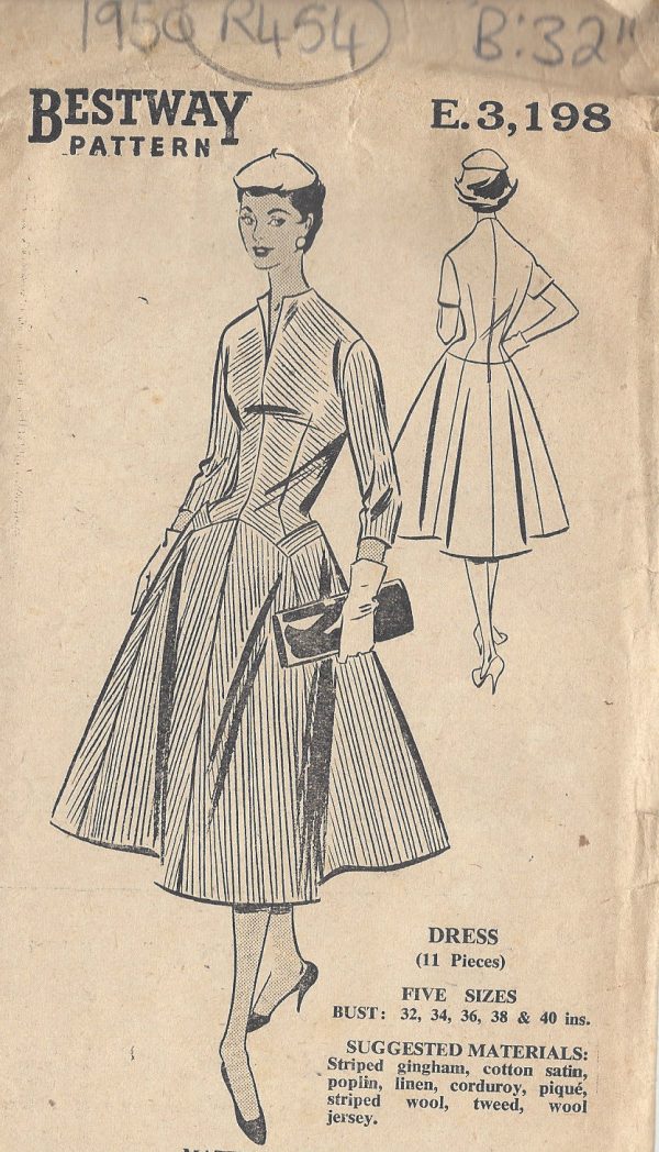 1950s-Vintage-Sewing-Pattern-B32-DRESS-R454-251153225880