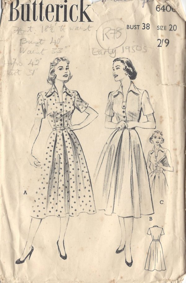 1950s-Vintage-Sewing-Pattern-DRESS-B38-R78-251144748950