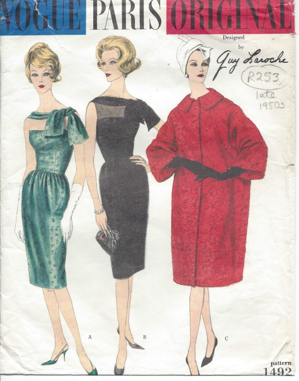 1950s-Vintage-VOGUE-Sewing-Pattern-COAT-DRESS-B32-R253R-Guy-Laroche-261303501770