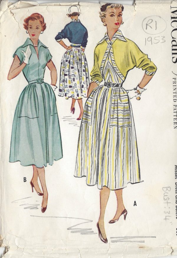 1953-Vintage-Sewing-Pattern-B34-DRESS-BOLERO-R1-251169894480