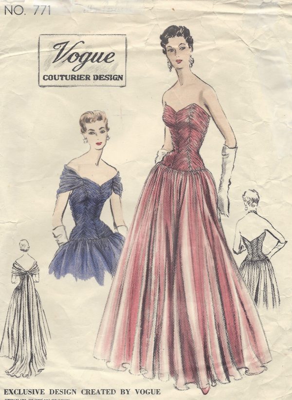1953-Vintage-VOGUE-Sewing-Pattern-B32-EVENING-DRESSGOWN-E1306-251593808710