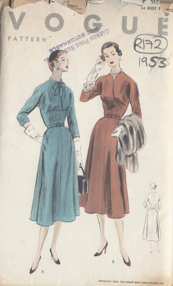 1953-Vintage-VOGUE-Sewing-Pattern-DRESS-B34-R172-251164007020