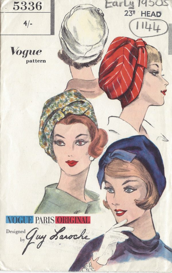 1953-Vintage-VOGUE-Sewing-Pattern-HAT-S23-1144-By-GUY-LAROCHE-261447463660