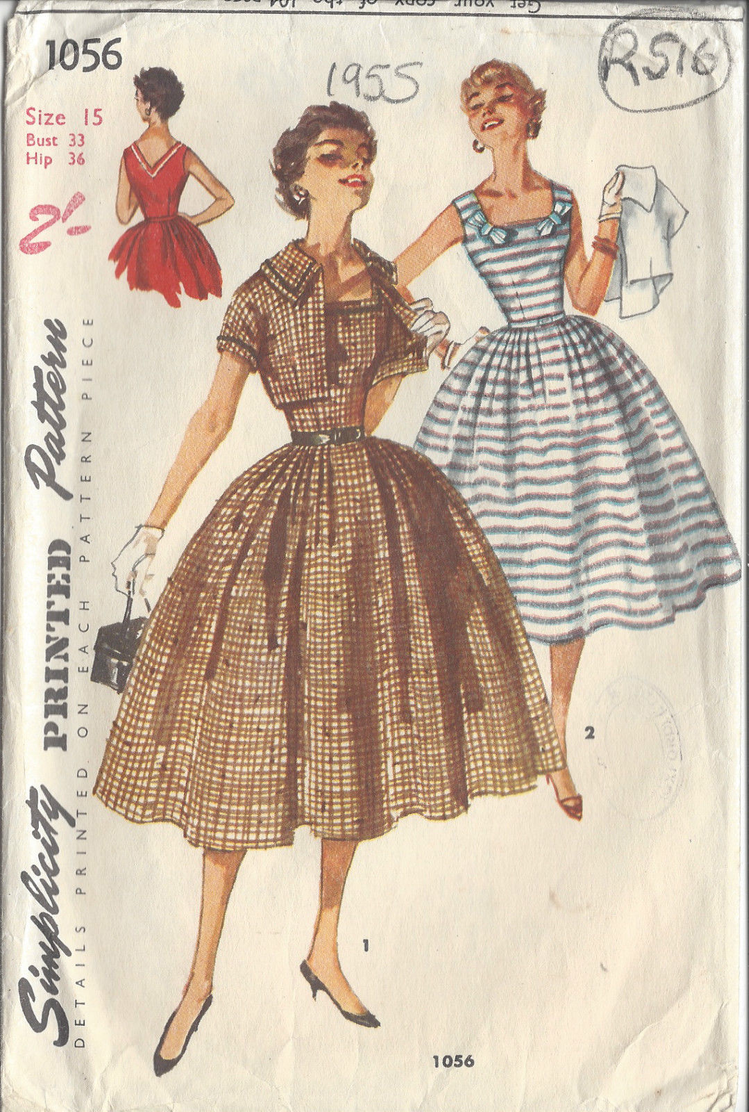 1955 Vintage Sewing Pattern DRESS JACKET B33