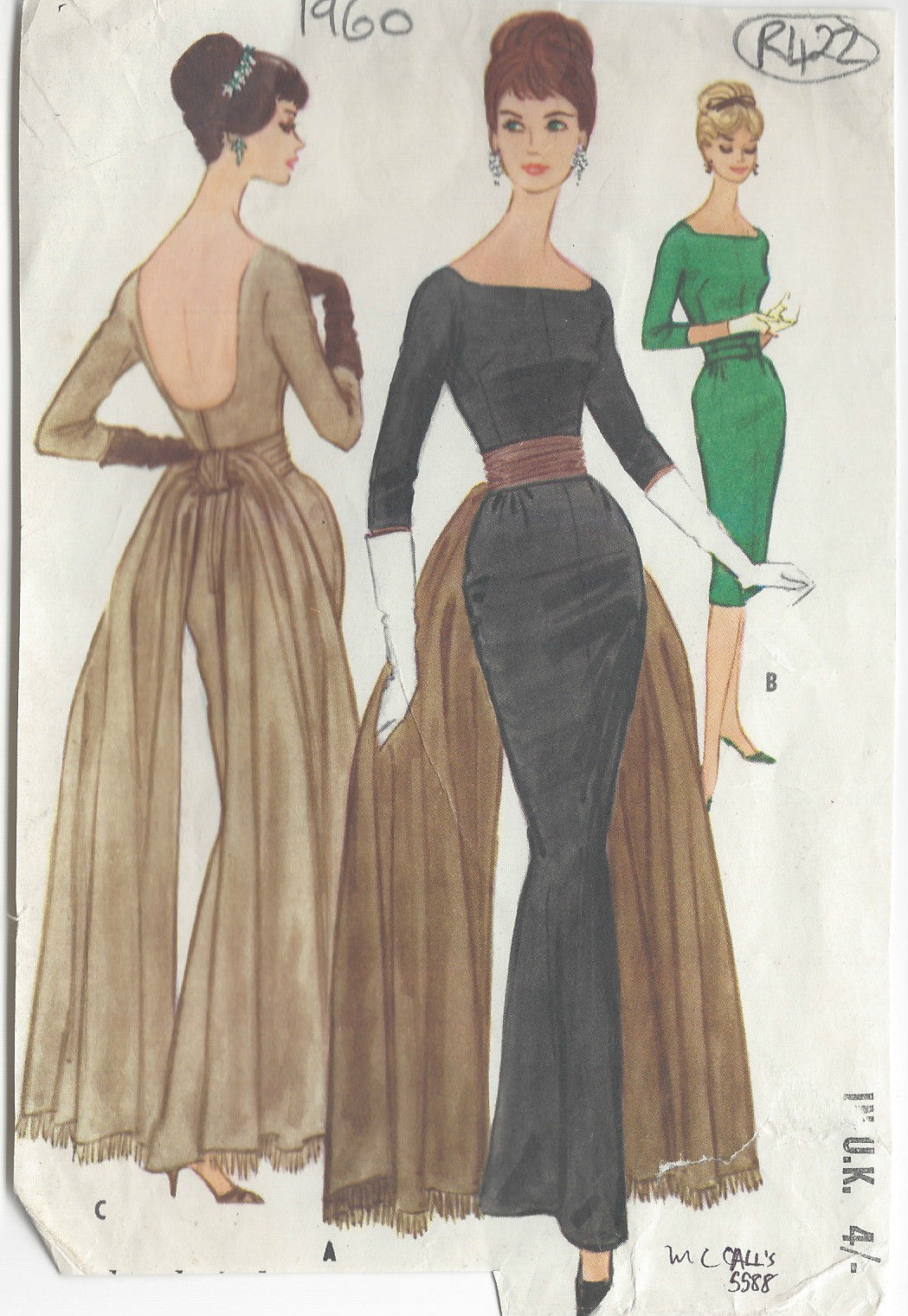1960 Vintage Sewing Pattern B36" DRESS (R422) - The Vintage Pattern Shop