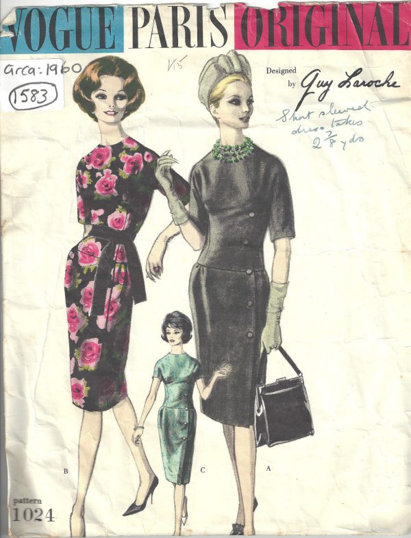 1960-Vintage-VOGUE-Sewing-Pattern-OWO-PIECE-DRESS-B34-1583-Guy-Laroche-252315524380