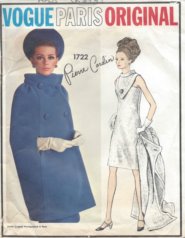 1960s-Vintage-VOGUE-Sewing-Pattern-B34-DRESS-CAPE-1054-By-Pierre-Cardin-252228752570