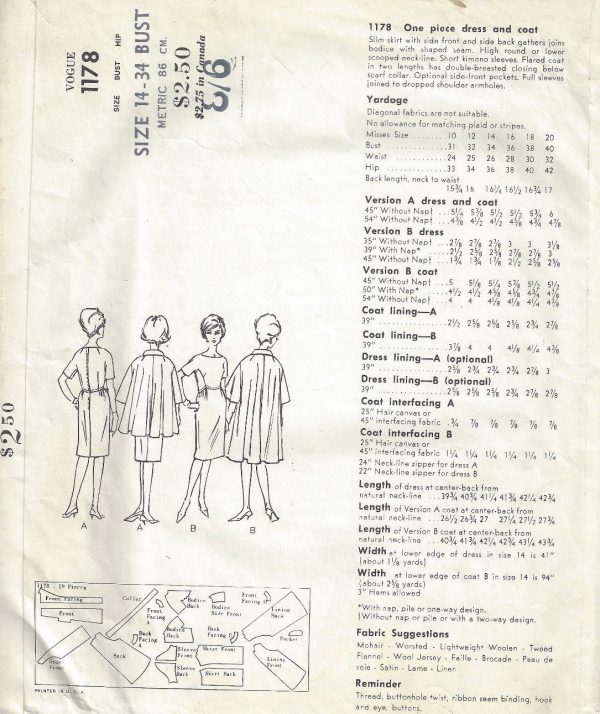 1960s-Vintage-VOGUE-Sewing-Pattern-B34-DRESS-COAT-1749-By-SIMONETTA-of-ITALY-262781919690-2
