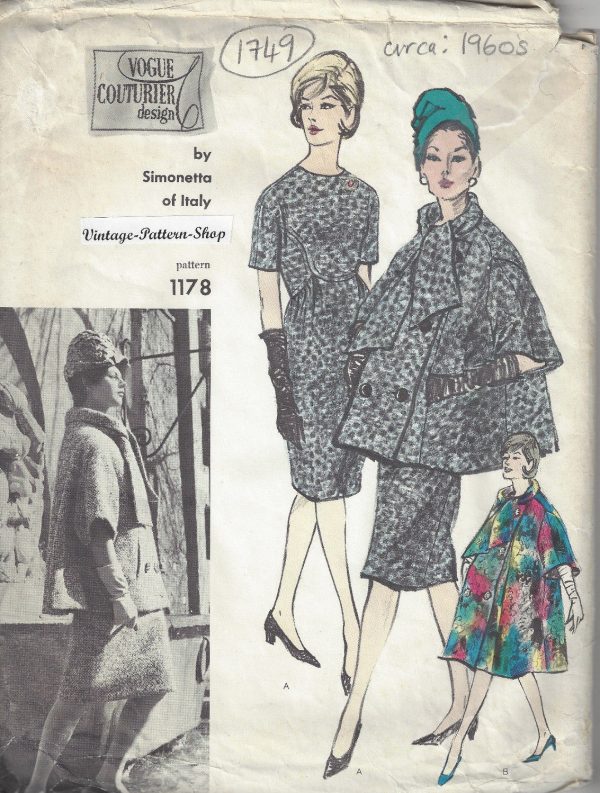 1960s-Vintage-VOGUE-Sewing-Pattern-B34-DRESS-COAT-1749-By-SIMONETTA-of-ITALY-262781919690