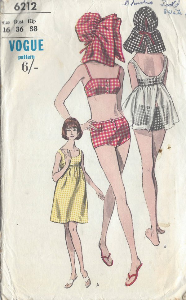 1960s-Vintage-VOGUE-Sewing-Pattern-B36-BATHING-SUIT-HAT-BEACH-DRESS-R980-251275887360