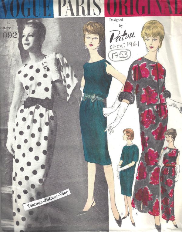 1961-Vintage-VOGUE-Sewing-Pattern-B34-DRESS-JACKET-1753-By-PATOU-262732771380