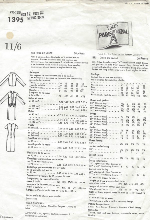 1964-Vintage-VOGUE-Sewing-Pattern-B32-DRESS-JACKET-1509-By-LANVIN-252104495330-2
