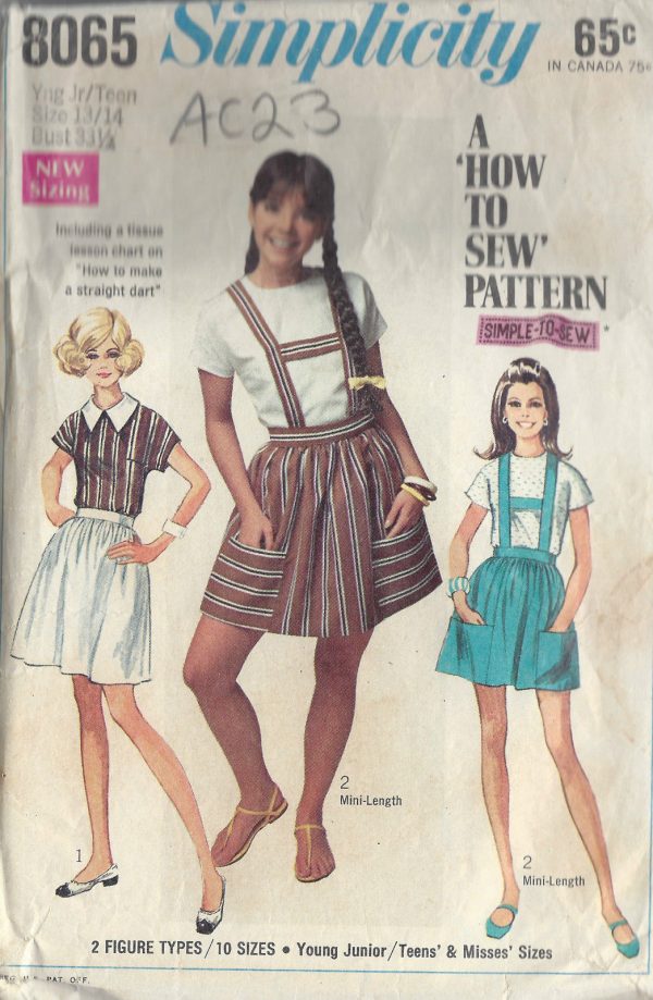 1968-TEENS-Sewing-Pattern-13-14-B33-12-SKIRT-BLOUSE-AC23-252089237300