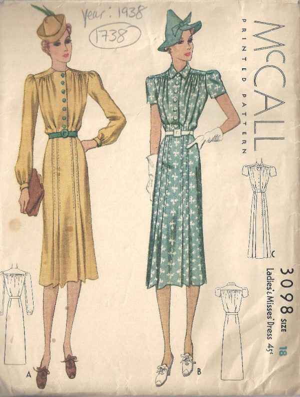 1938-Vintage-Sewing-Pattern-B36-DRESS-1738-262576216231