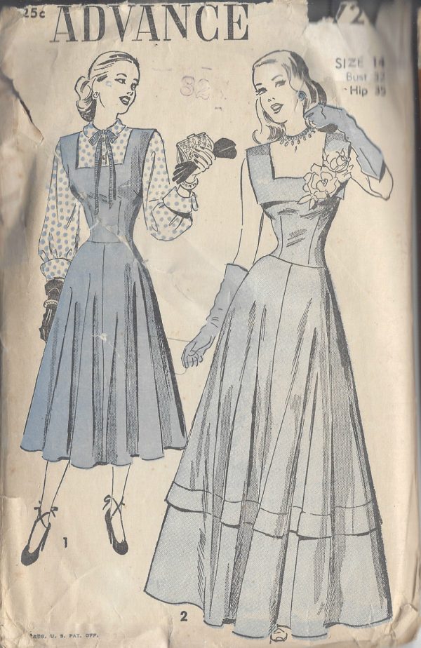1940s-Vintage-Sewing-Pattern-B32-EVENING-DAY-DRESS-BLOUSE-R738-251175009131