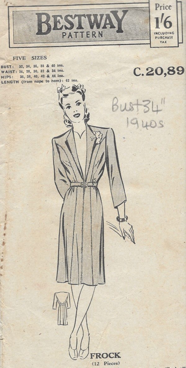 1940s-Vintage-Sewing-Pattern-B34-DRESS-181-251173289151