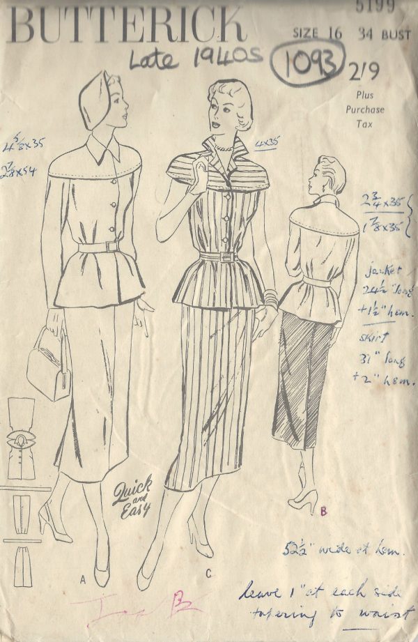 1940s-Vintage-Sewing-Pattern-B34-SUIT-DRESS-1093-261278018461