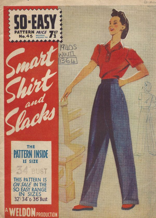 1940s-WW2-Vintage-Sewing-Pattern-B34-PANTS-TROUSERS-SLACKS-SHIRT-1364-252017535041