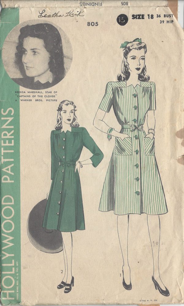 1941-Vintage-Sewing-Pattern-B36-DRESS-52-HOLLYWOOD-PATTERN-251174215271