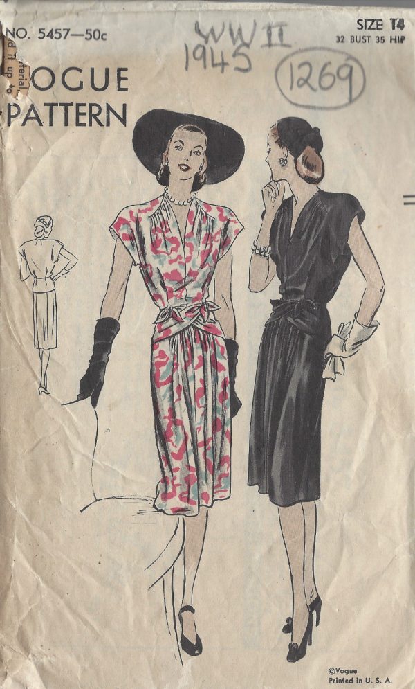 1945-WW2-Vintage-VOGUE-Sewing-Pattern-B32-DRESS-1269-261509442551