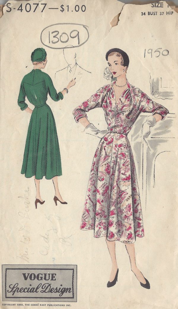 1950-VOGUE-Vintage-Sewing-Pattern-B34-DRESS-1309-251601918591