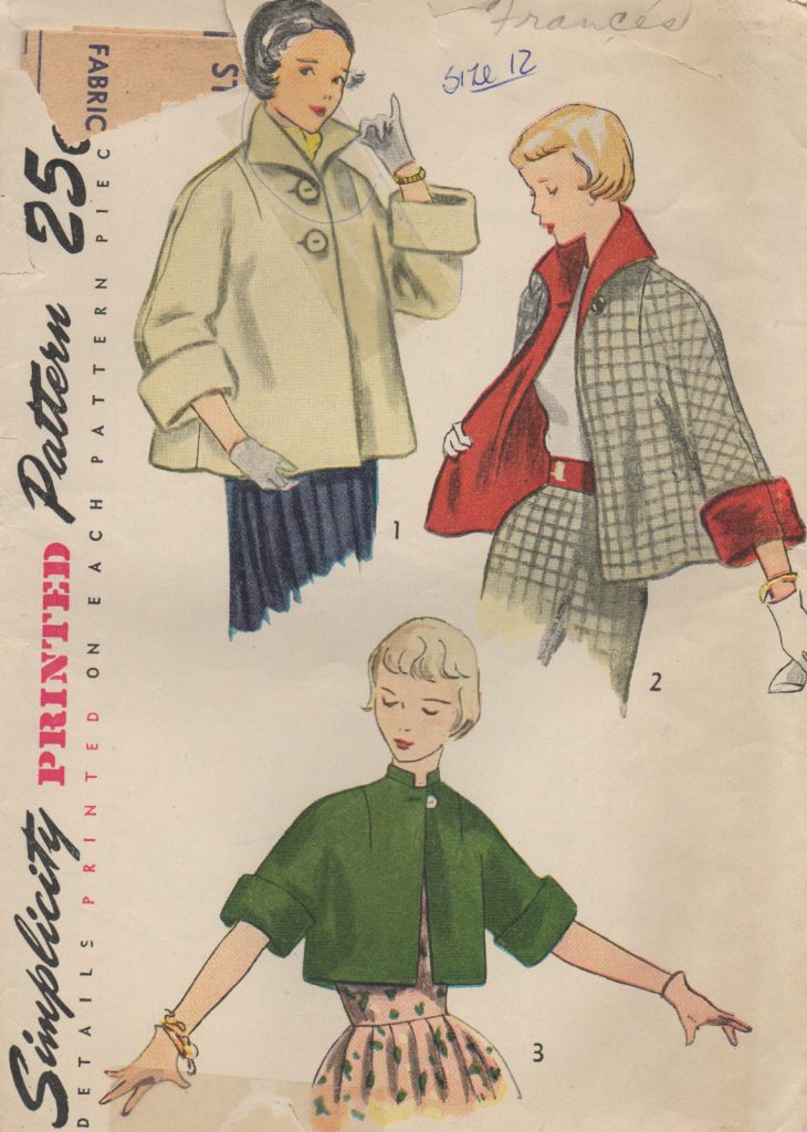 1950s Coat Pattern supplied by The Vintage Pattern Shop