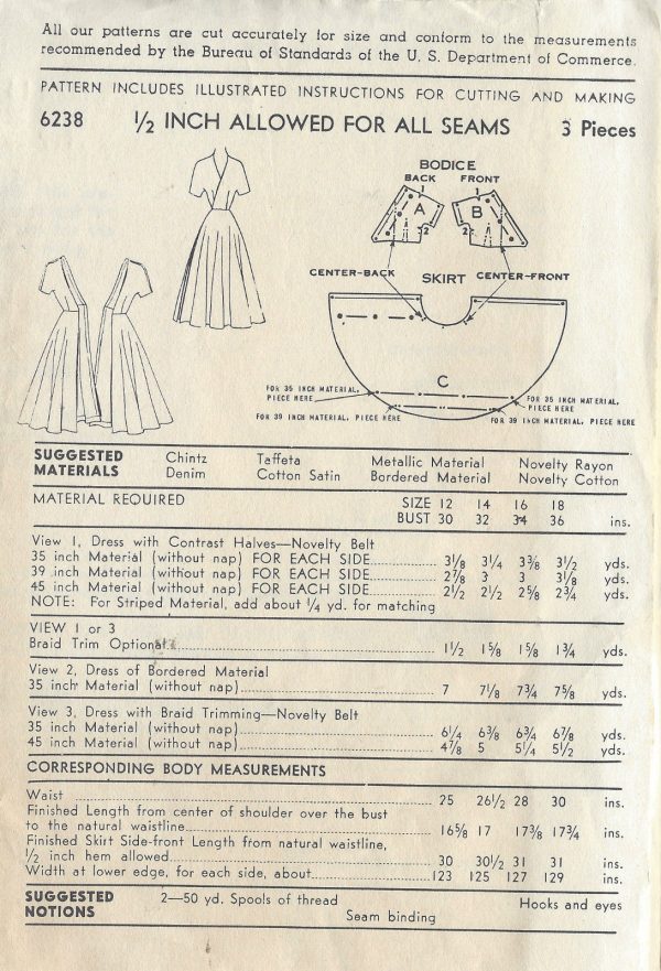 1950s-Vintage-Sewing-Pattern-DRESS-B30-R76-261862306981-3
