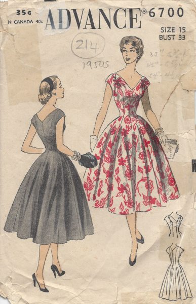 R524 1950s Vintage Sewing Pattern DRESS B33/"