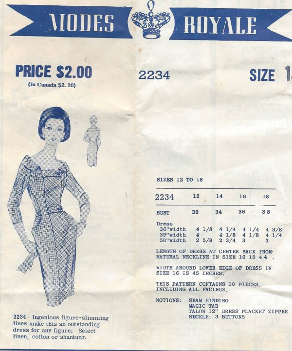 1950s-Vintage-Sewing-Pattern-DRESS-B34-R306-by-MODES-ROYALE-251143137251