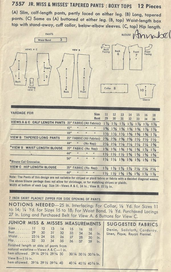 1955-Vintage-Sewing-Pattern-B32-W26-PANTS-BOXY-TOPS-1819-252880049401-2