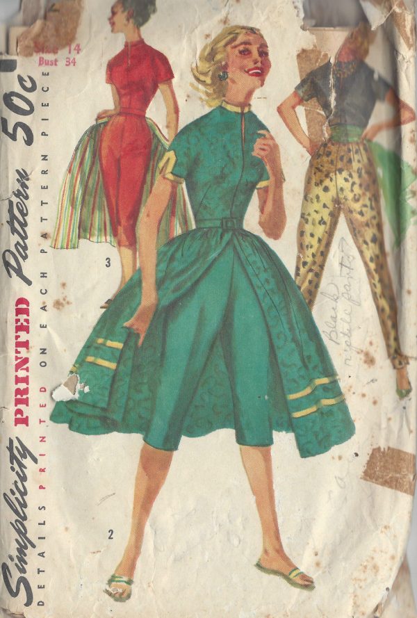 1956-Vintage-Sewing-Pattern-B34-PANTS-BLOUSE-OVERSKIRT-R987-252464846201
