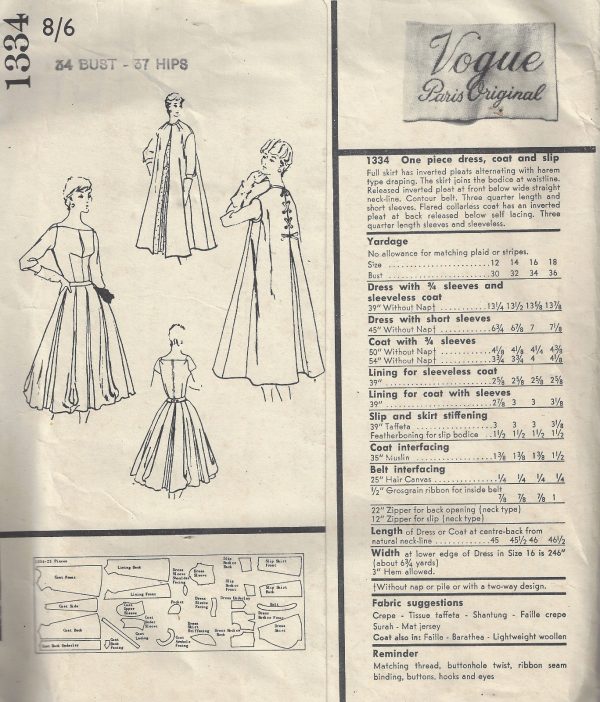 1956-Vintage-VOGUE-Sewing-Pattern-B34-DRESS-COAT-SLIP-1773-By-Desses-252704320151-2