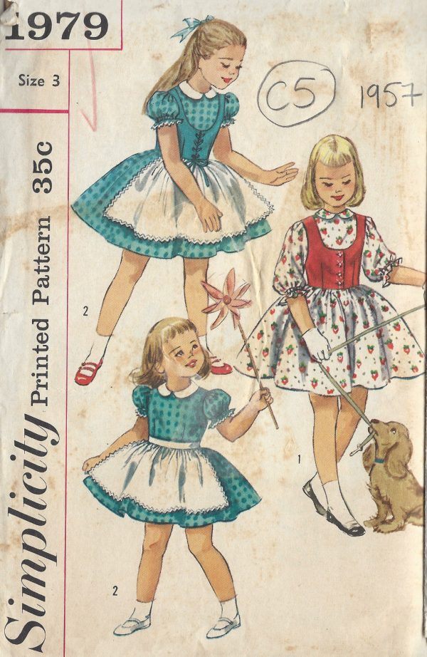 1957-Childrens-Vintage-Sewing-Pattern-S3-C22-DRESS-WESKIT-APRON-C5-251568165261
