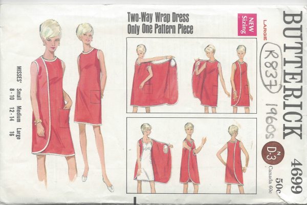 1960s-Vintage-Sewing-Pattern-B38-WRAP-DRESS-LARGE-R837-261798249381
