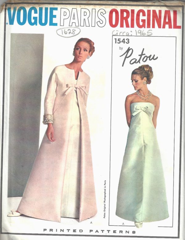 1965-Vintage-VOGUE-Sewing-Pattern-B34-COAT-EVENING-DRESS-1628R-By-PATOU-262408351611