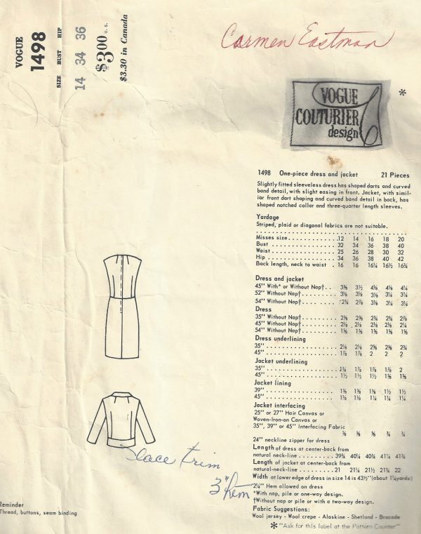 1965-Vintage-VOGUE-Sewing-Pattern-B34-JACKET-DRESS-1569R-Jo-Mattli-of-London-252264618511-2
