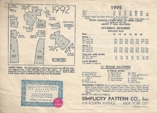 1930s-Vintage-Sewing-Pattern-B32-DRESS-1737-262576199592-2