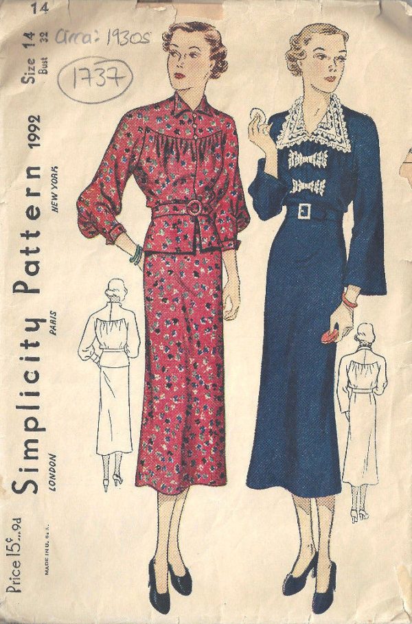 1930s-Vintage-Sewing-Pattern-B32-DRESS-1737-262576199592