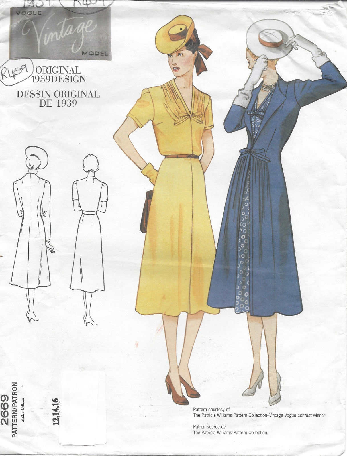 1939 Vintage VOGUE Sewing Pattern B36 DRESS R826 