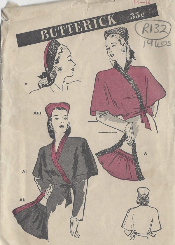1940s-Vintage-Sewing-Pattern-B32-34-CAPE-HAT-BAG-SET-R132R-251354859502